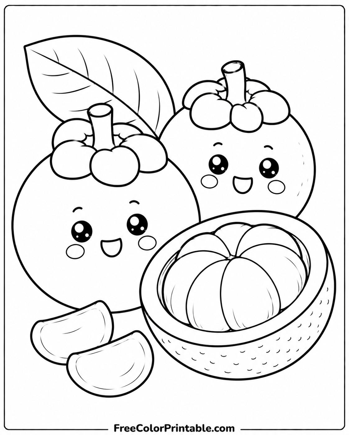 Mangosteen fruit characters for coloring Coloring Page — Free Printable — free printable coloring page